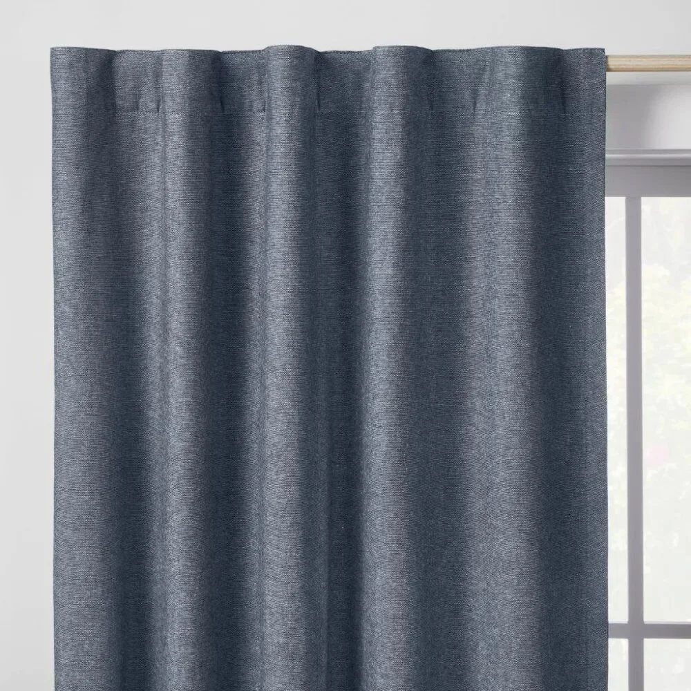Pillowfort Navy Blue Chambray Cotton Single Blackout Curtain Panel 42